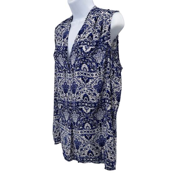 Laundry by Shelli Segal Blouse Sleeveless Tank WMNS L Royal Blue Printed V-neck - Picture 3 of 8